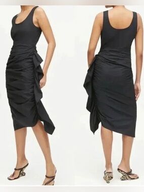 NWT $455 Rhode Black Elsie Ruched Cotton Midi Tank Dress Sz 6